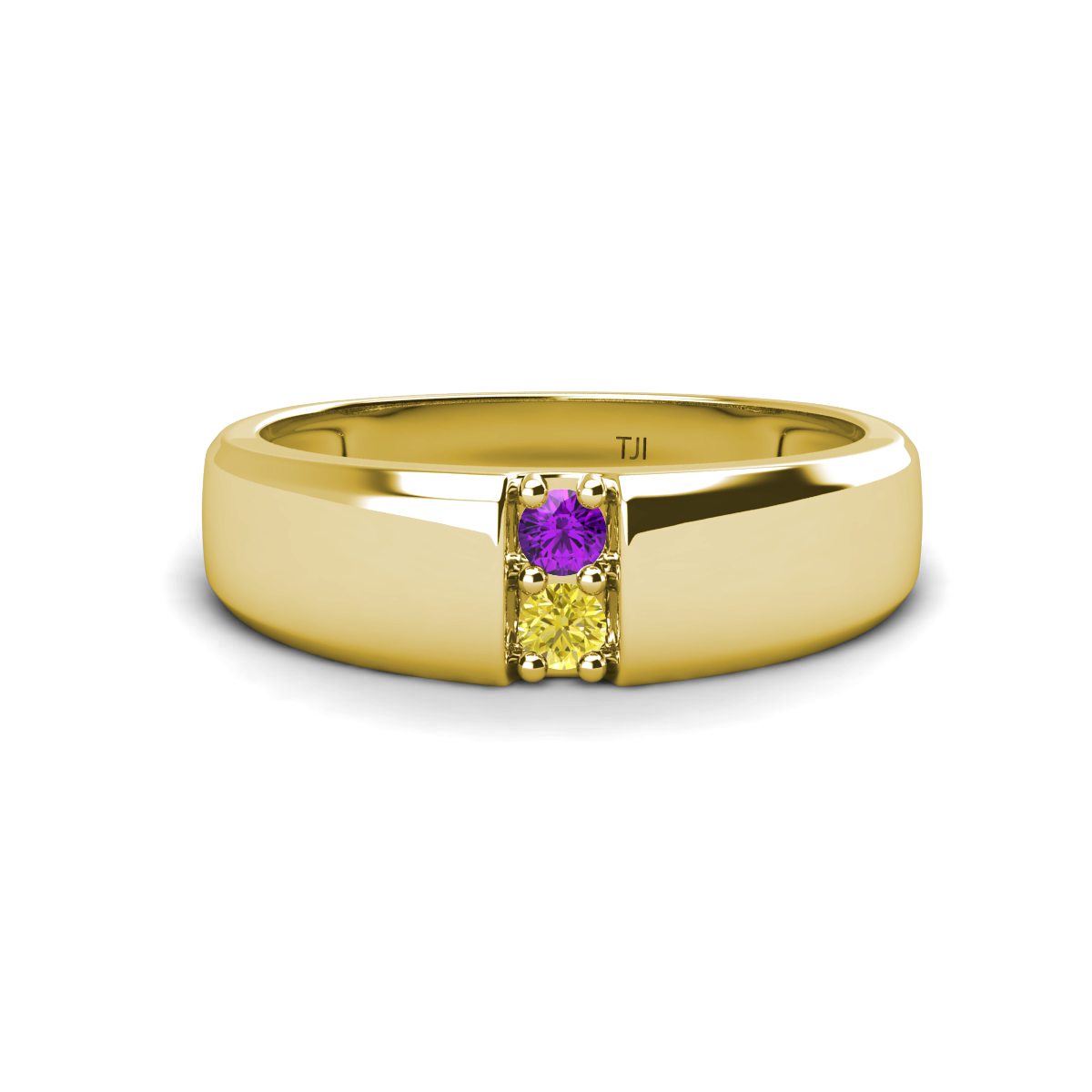 Ethan Amethyst and Yellow Diamond 2 Stone Men Wedding Ring (7.80 mm) 